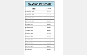 Planning tenue du bar saison 2013-2014