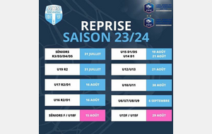 DATES DE REPRISE SAISON 2023-2024