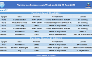 Planning des Rencontres du Weed-end des 26 & 27 Août 2023