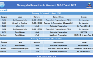 Planning des Rencontres du Weed-end des 26 &amp; 27 Août 2023