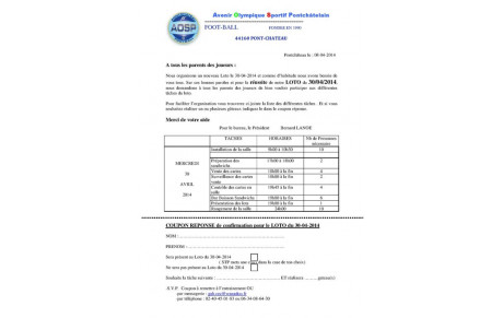 LOTO de l'AOSP Foot du 30-04-2014