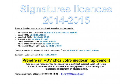 Licences 2014-2015 c'est partie!