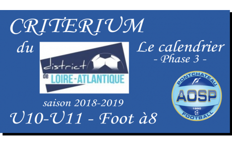 CALENDRIER RE U11 PHASE 3