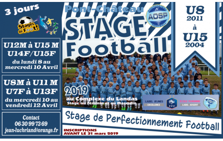 INSCRIPTIONS AU STAGE DE PRINTEMPS 2019